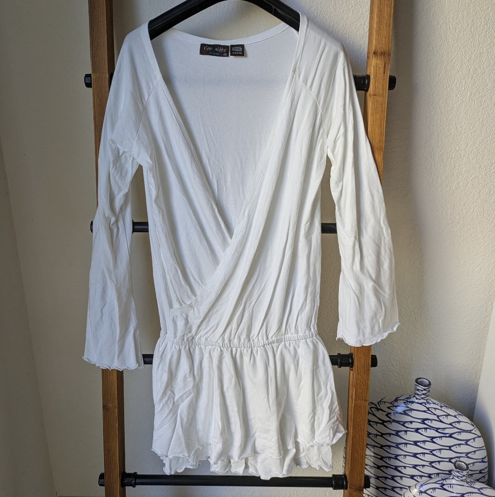Vikki Nikks Women's Casual White Cotton Mini Dress - Picture 2 of 3